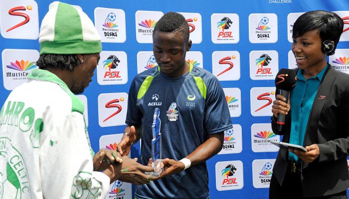 Sipho Senne from Platinum Stars man of the match during the Multichoice Diski Challenge match between Free State Stars and Platinum Stars at the Seisa Ramabodu Stadium on 25 October 2015.
©Gerhard Steenkamp/BackpagePix